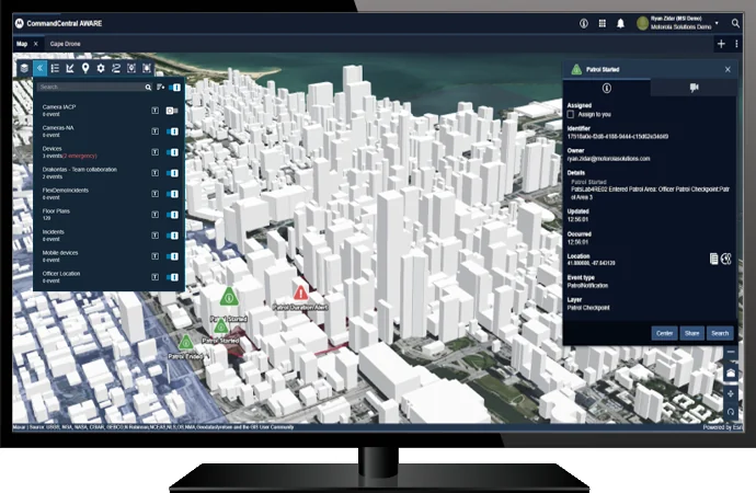 Mapa operacional oficial do CommandCentral Aware da Motorola Solutions