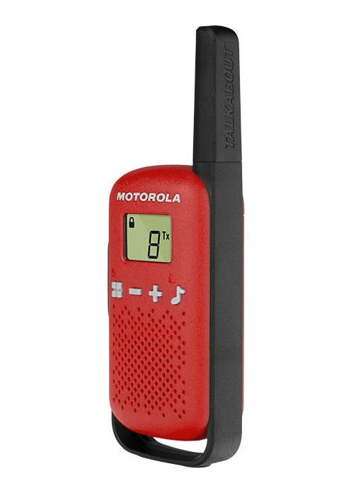 Rádio Motorola Talkabout T110BR vermelho e preto em imagem oficial