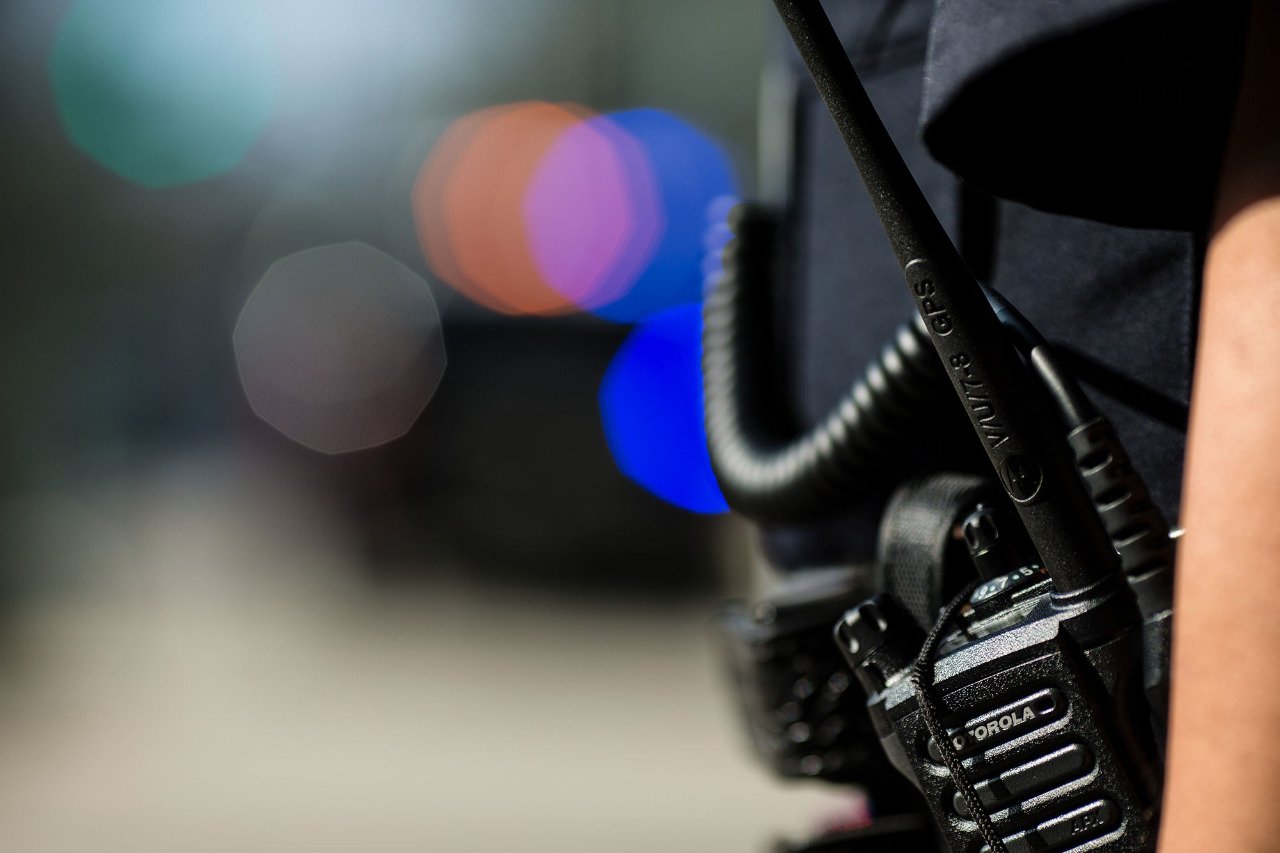 Security professional with Motorola two-way radio