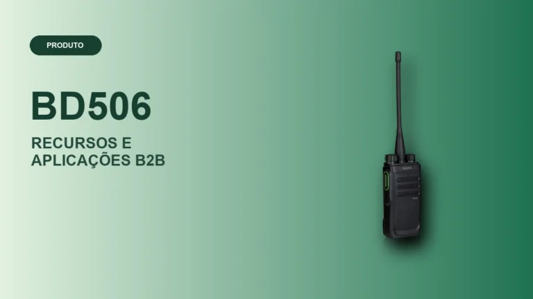 Fotografia oficial do rádio Hytera BD506 em composição editorial | ABC Mais Telecom
