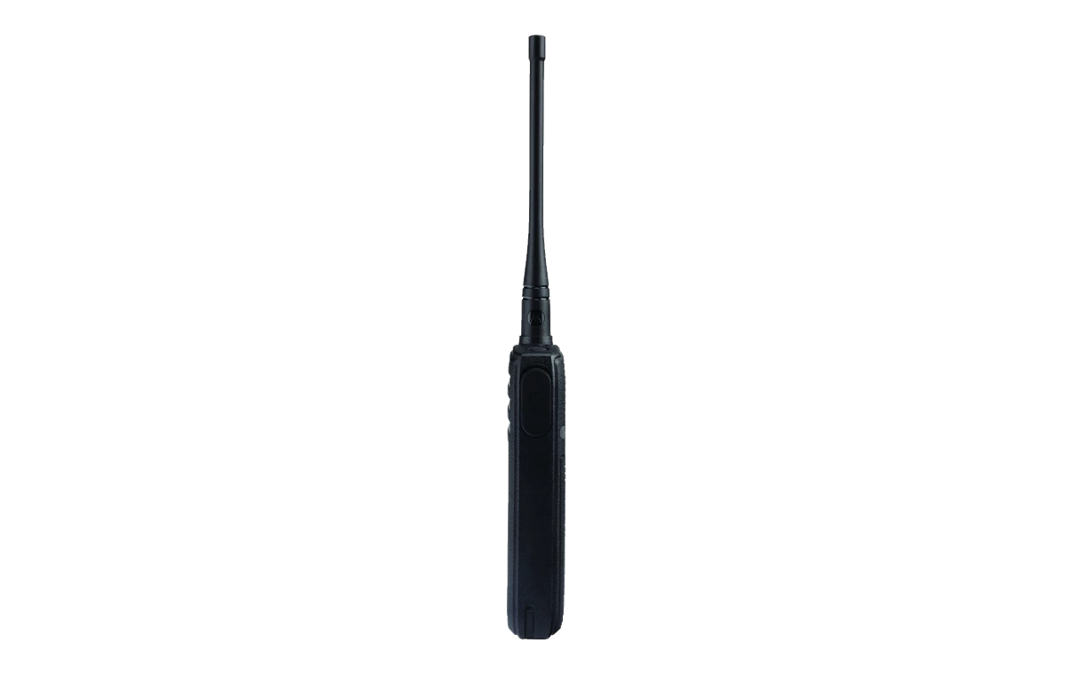 Rádio HT digital de 900 MHz Motorola DTR720, vista lateral