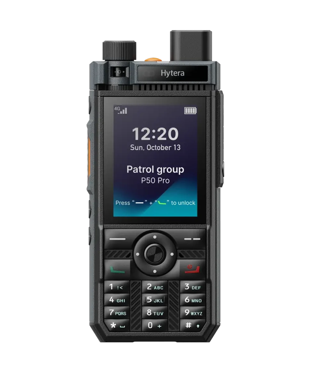 Rádio PoC Hytera P50 Pro, vista frontal oficial