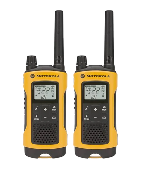 Par de radios comunicadores Motorola Talkabout T400BR amarillos, vista frontal oficial